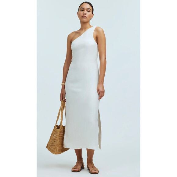 Madewell Dresses & Skirts - NWT Madewell One Shoulder Midi Dress in Lighthouse Ivory White NQ624 Size 6